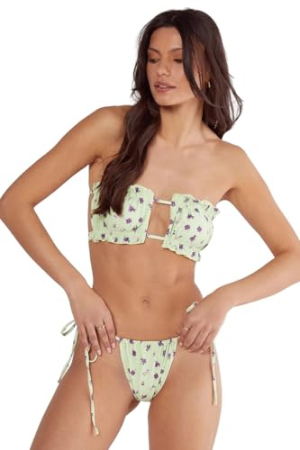 Nasty Gal Ditsy Floral Ruched Bandeau Bikini Set Mint
