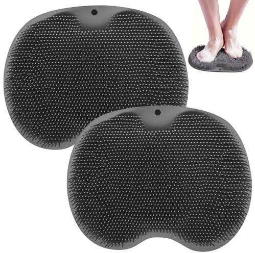 2 Piezas Cepillo para Masaje de Pies,Almohadilla de Masaje de Silicona Antideslizante,Cepillo Masajeador de Pies y Espalda de Silicona,Almohadilla de Lavado de Pies con Ventosas,para Exfolia (Gris)