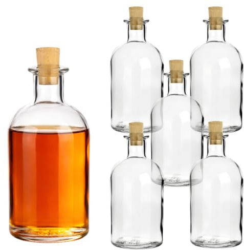 gouveo Set di 6 flaconi da farmacia in vetro da 250 ml con tappo in sughero (SK) - Flaconi da farmacia rotondi da riempire e regalare (AFRT250SK)