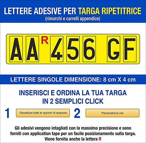 GFD - Lettere e Numeri Adesivi per Targa Ripetitrice per rimorchi e carrelli appendice - 8x4cm - Adesivi da applicare - Idonee sia per targhe dal modello nuovo che vecchio - Made in Italy