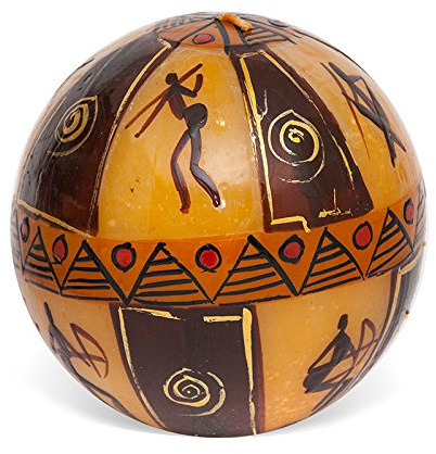 Kapula South African Large Ball Candle - Fair Trade - Hand Painted Bushmen Design - Single Wick - 12 cm