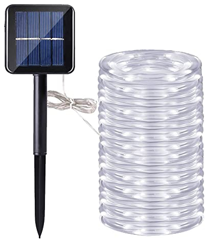 Manguera led solar, DINOWIN 72ft/22M 200leds Guirnaldas Luminosas Solares de Cuerda, Exterior led Luces decorativas (Blanco)