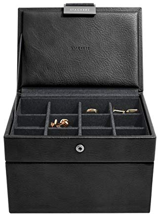 Stackers Herren-Uhrenbox mit Manschettenknöpfen, 2 Stück Minimalistisch Schwarz