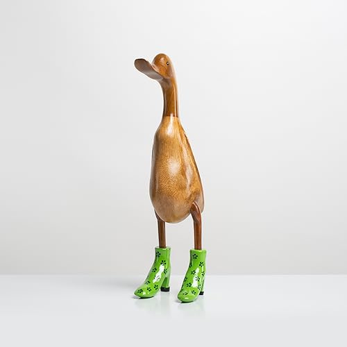 Rikmani - Figura di legno Anatra Stivali Tacchi Verde Fiorito - Fatto a mano in legno Decorazione Regalo Figurina 42 cm