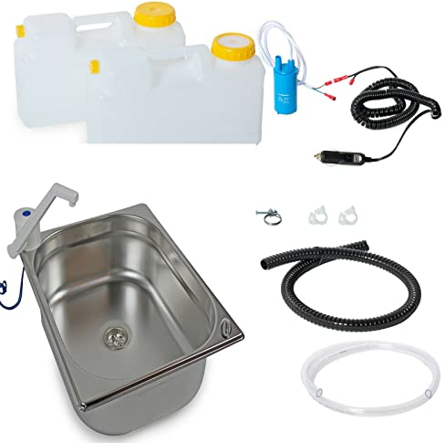 12 Volt Wasserversorgung Miniküche Küchenblock Reiseküche Wohnmobil Bus VW T3 T4 T5 325x265x100 mm Wasserhahn integriert Ecke(ad-ideen)