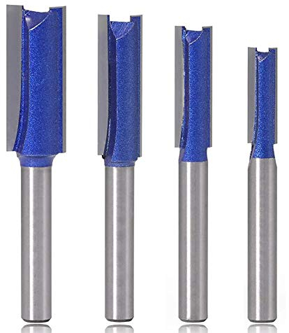 Mesee 4 Pieces Double Flute Straight Router Bit Set 1/4 Inch Shank Industrial Grade Tungsten Carbide Trimming Milling Cutter Woodworking Tools, Cutting Dia. 1/4, 5/16, 3/8, 1/2