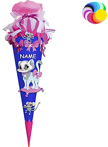 alles-meine.de GmbH Bastelset - Schultüte Farbe & Größe wählbar 70/85 / 100 cm - Katze & Maus - inkl. Name - Farbe frei wählbar - Bastelschultüte - Zuckertüte zum selber Ba..
