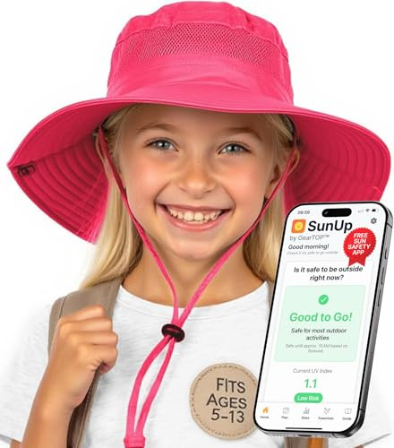 GearTOP Kids Safari Hat Girls - Outdoor UPF 50+ Wide Brim Kids Hats Boys Hat Beach, Hiking & Fishing Hats Pink