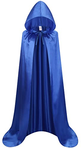 maxToonrain Satinkappa med huva för vuxna, halloween unisex fin kappa (130 cm lång, blå)