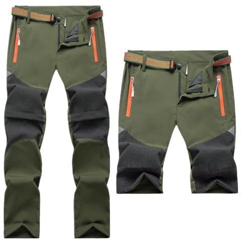 Daysskk Pantalón 2 en 1 con cremallera para niños y niñas, para verano, senderismo, de secado rápido y resistente al agua, 110-160, verde, 116-122