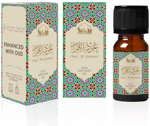 Oud Diffuser Oil, Oud Al Qamar by Dukhni | 3 x 10ml Arabic Oil for Diffuser & humidifier | 100% Pure Halal, Oudh Essential Oil Blend | Relax with Home Aromatherapy, for Stress Relief and Massage