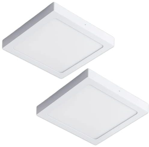 CLAR - Downlight LED Superficie Cuadrado, Plafones Para Techo LED, Candeeiro Teto Cozinha, Candeeiro De Teto, Lampara Cocina, Luz Neutra 4000ºK 24W (Pack 2)