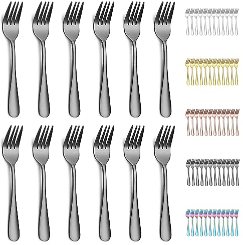 Evanda Dessertgabel 12 Stück, Schwarzer Titanüberzug Edelstahl Gebäck Gabeln Set, Obst Gabeln, Mini Kuchen Gabeln, Vorspeise Gabeln für Haus, Hochzeit, Party, Café, Restaurant, spülmaschinenfest.