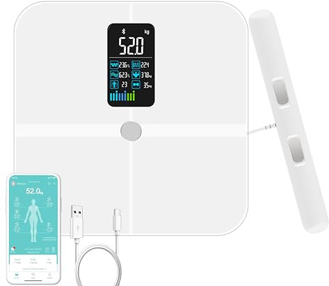 VITSOL 8 Electrode Smart Body Fat Scale, Scales for Body Weight and Fat, Large Display BMI Digital Weight Scale, Composition Analyzer with Report, Accurate Bathroom Scale for Weight Muscle White