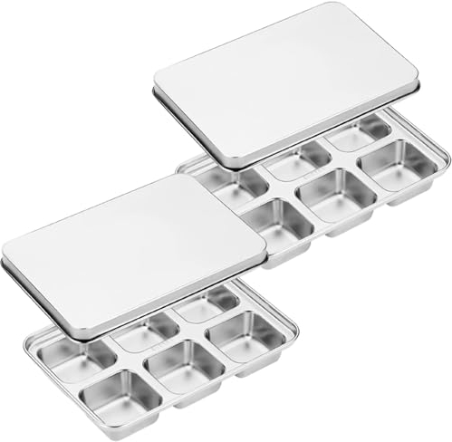 Eiswürfelform, Eiswürfelbehälter Stapelbar mit Deckel, 6-Fach Groß Wiederverwendbare Edelstahl Eiswürfel Form Ice Cube Tray, BPA Frei Eiswürfelbox für Cocktail,Whiskey,Babybrei, Wein (2PCS)