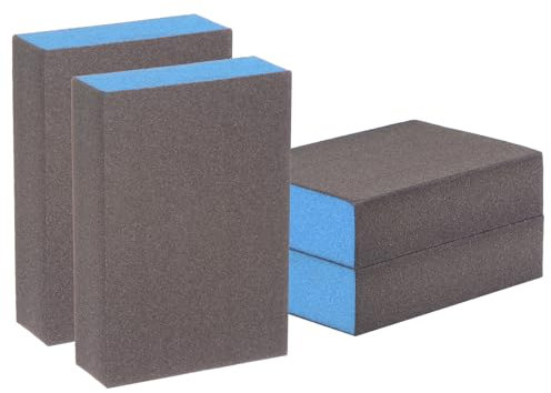 sourcing map 4pcs Sanding Sponge Blocks #280 (2000-2500 Grits) Wet/Dry Hand Sanding Sponges, 100x70x25mm Foam Sanding Block Pad for Polishing Kitchen Metal Wood Drywall Furniture, Brown&Blue