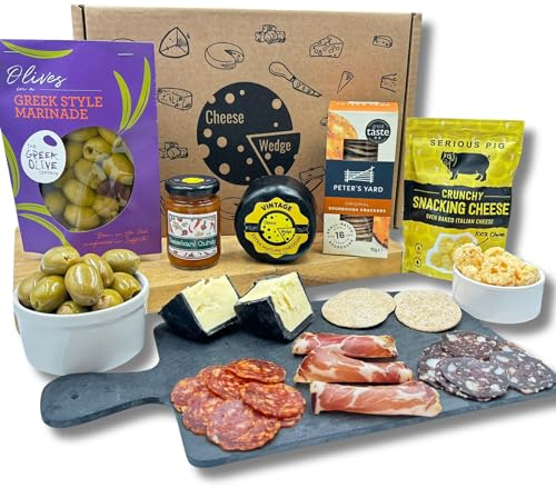 Charcuterie Box Gift, Meat, Cheese, Olives, Crackers, Chutney & Crunchy Snacking Cheeses