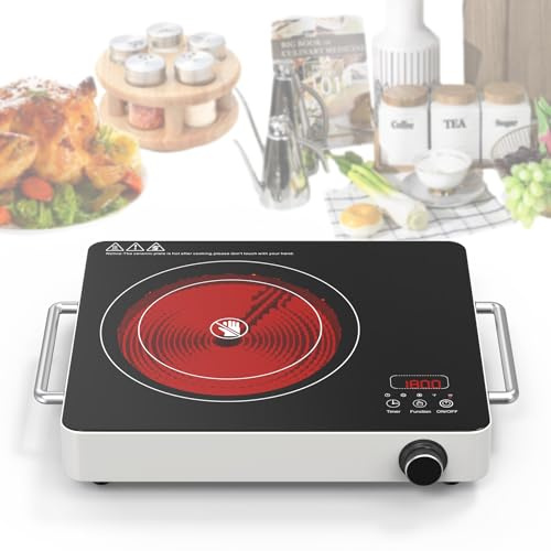 VBGK Electric Cooktop, 110V Touch and Knob Electric Stove Top, 1800W Single Burner With Handle, 9 Power Levels, Kids Safety Lock & 4H Timer, Portable, Black