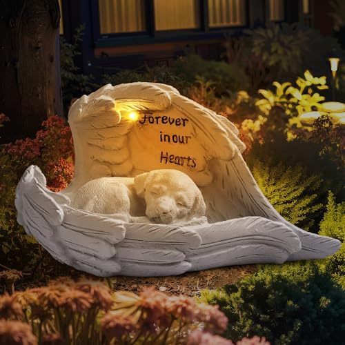 ZhiYo-GD Pet Dog Solar Garden Memorial Statue – Outdoor Resin Angel Puppy with Solar Light, Guardian Angel Dog Memorial Gift for Patio, Lawn, Yard, or Garden Christmas Decor