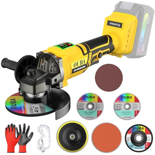 Cordless Angle Grinder Power Tools, Compatible with Dewalt 20V Max Battery Grinder Tool, Brushless Motor with LED, 3 Variable Speed, 4-1/2 Cutting Wheel, Flap Disc Grinding (No Battery), Yellow