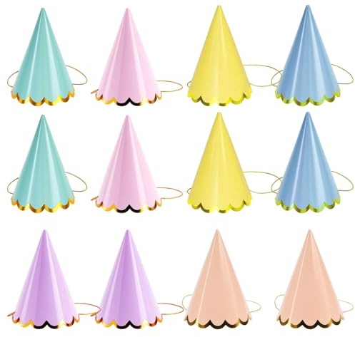 GYTFOG 12 Pack Party Hats, Birthday Hats for Kids, Cone Caps, Pastel Party Hats, Ideal for Birthday Parties, Baby Showers, School Events, Pet Celebrations