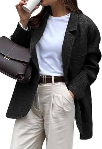 Blazer per Le Donne Blazer in Lana da Donna Cappotto da Pisello Autunno Inverno Trench Boyfriend Oversize Eleganti Giacche da Lavoro con Revers A Lancia E Due Bottoni Cappotto da Montgomery alla MOD