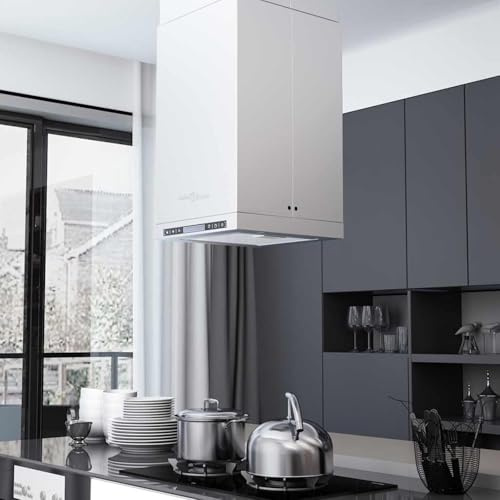 Homgoday Cappa Isola Aspirante 90cm, 756 m3/h, Acciaio Inox, 3 Velocit¨¤, LED, Filtro Carbone, Silenziosa, per Cucine Moderne