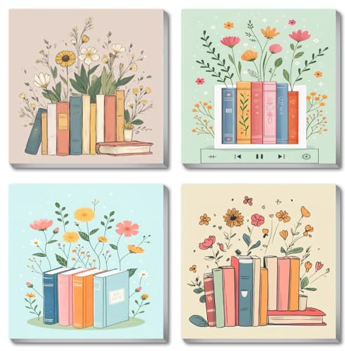 Canrichshop 4 Pcs Book Paint by Numbers Kit for Adults & Ages Over 12,Framed Books Adults' Paint-by-Number Kits, DIY Painting by Numbers for Adults Flowers for Decor Present 8X 8 in