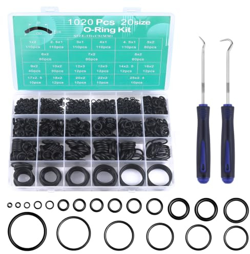 1020 Pcs O Rings Set, 20 Size O-Ring Assortment Kit with 2 Pick Hook | Oil- and Heat-Resistant Rubber Seals for Pressure Washers, Mixer Taps, Plumbing, Automotive, Air and Gas Repair