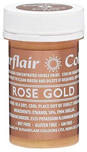 Sugarflair Metallic Rose Gold Edible Food Paint, for Painting Icing, Sugar Pastes, Flower & Modelling Pastes, Royal Icing, Marzipan & Buttercream - 20g