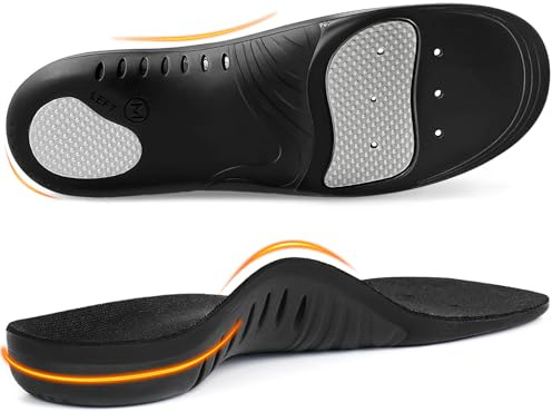 Ailaka ortopediska kuddar fotvalvsstöd skoinnersulor, unisex daglig stötdämpande gel sportinlägg för platta fötter, plantar fasciit, smärtlindring för fötter i hälen, svart, 7/8,5 UK