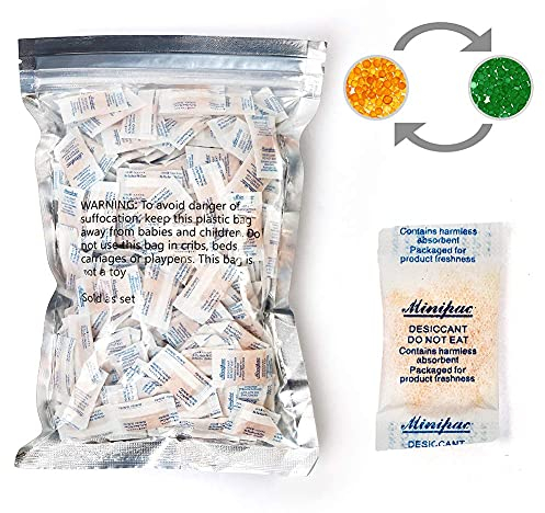 LotFancy 300 Sachets 0,5g Déshydratant gel de silice réutilisable Absorbeur d'humidité pour penderies, valises, caves avec indicateur de couleur Silicagel Déshumidificateurs