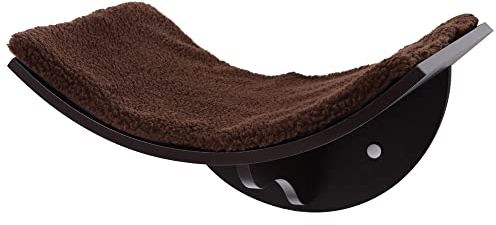 PawHut Wood Cat Shelves, Wall-Mounted Cat Shelter, Curved Kitten Bed Perch Climber Furniture 41 x 28 x 21cm Brown