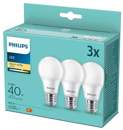 PHILIPS LED Classic E27,Warmweiss, Glühbirne, 3er Pack, 40 W, Matte LED Lampen mit Warmweißem Licht, Energiesparende E27 LED Beleuchtung Mit Langer Nutzlebensdauer