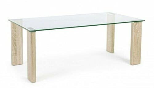 Mar.c.a. Design Mesa Rectangular Arley, Tapa de Cristal, con Patas de MDF revestidas Efecto Madera - Medidas 120 x 60 x 45 cm.