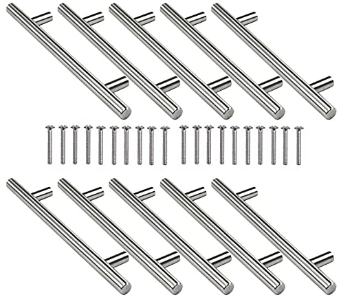 Yrlehoo 10 Pezzi Moderna T barra maniglie acciaio inox satinato distanza fori per ante cucina mobili armadio mobile bagno cassetto guardaroba (96mm)