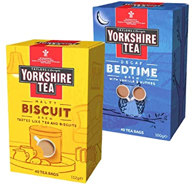 Biscuit Brew Tea Bags 40 tea bags (112g) and Bedtime Brew 40 Tea Bags (100g) Taylors of Harrogate Yorkshire bundle