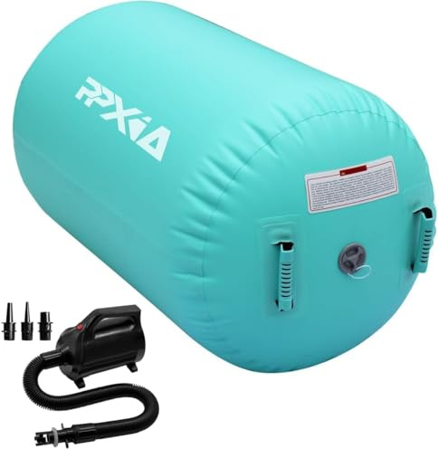PPXIA Luftrulle uppblåsbar skoter, gym lufttrumma lufthjul gymnastik cylinder, gymnastikmatta tumbling-matta yoga rulle med pump för träning