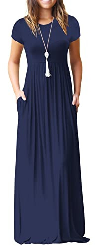 GRECERELLE Vestido maxi para mujer, de verano, casual, de manga corta, largo, con bolsillo, para diario, vacaciones, viajes, maternidad, M
