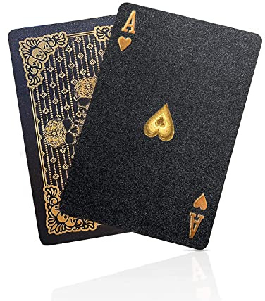 BIERDORF Schwarzer Diamant Kunststoff Pokerkarten Plastik wasserdichte Spielkarten- 1 Deck von Spielkarten Plastik-Goldener Schädel