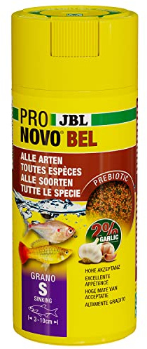 JBL PRONOVO BEL Grano, Alimento básico para Todos Peces de Acuario de 3-10 cm, Gránulos para Pescados, Dosificador de Clic, Talla S, 250 ml