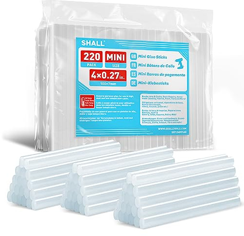SHALL Mini bâtons de colle chaude, 7 mm x 100 mm, paquet de 220 bâtons transparents pour mini pistolets à colle toutes températures