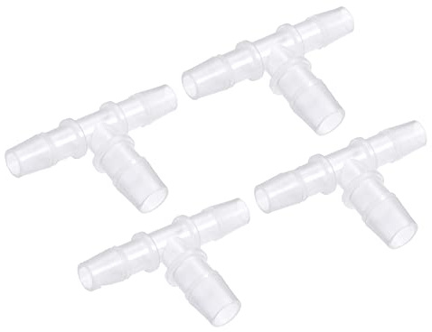 M METERXITY Barb Hose Fittings - 10x12x10mm OD Tee Plastic Pipe Connectors Apply to Water Fuel, Transparent(T Shaped 3 Way)