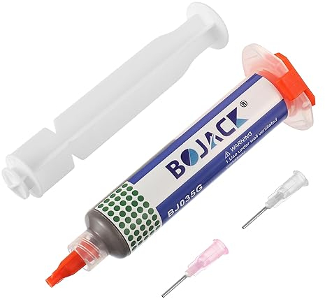 BOJACK Sn42 Bi58 Pâte à étamer Pâte à Souder 138 °C Pâte à souder à l'étain à Seringue avec 2 Outil de Distribution et Tige de Poussée pour soudure BGA SMT(1.05oz/35g)