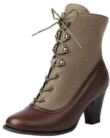 Bottines pour femme - Style victorien vintage gothique - Lacets - Bottes en cuir - Pointe classique - Demi-tige - Bottes médiévales rétro - Bottes à chevilles - Bottes de mariage, 38 EU