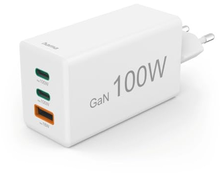 Hama USB-Schnellladegerät (USB Ladestecker mehrfach, GaN Charger für Handy, USB C Ladegerät 100 W, Universal Ladegerät USB-A, Quick Charge 3.0 Ladegerät, Schnelllader Power Delivery, Laptop Netzteil)