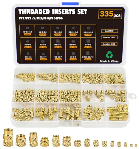 Philtool 335 unidades de insertos de rosca M2 M2.5 M3 M4 M5 M6 de latón Tuercas roscadas hembra roscada tuercas moleteadas con caja de clasificación para piezas de plástico por fundición en piezas de