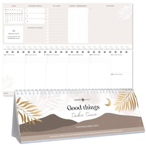 Lebenskompass Tischkalender 2025 quer mit Sprialbindung für Dein Home-Office oder das Büro - Kalender für Studierende oder Schüler