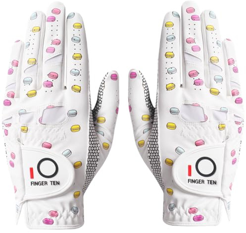 FINGER TEN Golf Gloves Ladies for Left and Right Hand with Non Slip Palm All Weather Soft in Pair,Women Golf Glove Rain Grip Weathersof Pro Color White Pink Size S M L XL (Medium,White)