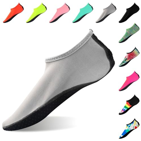 FANWINKJ Wassersocken, Yoga-Socken, rutschfest, atmungsaktiv und stilvoll, Wassersocken für Strand, Sport, Surfen und Schwimmen, für Damen und Herren, grau, 43/44 EU